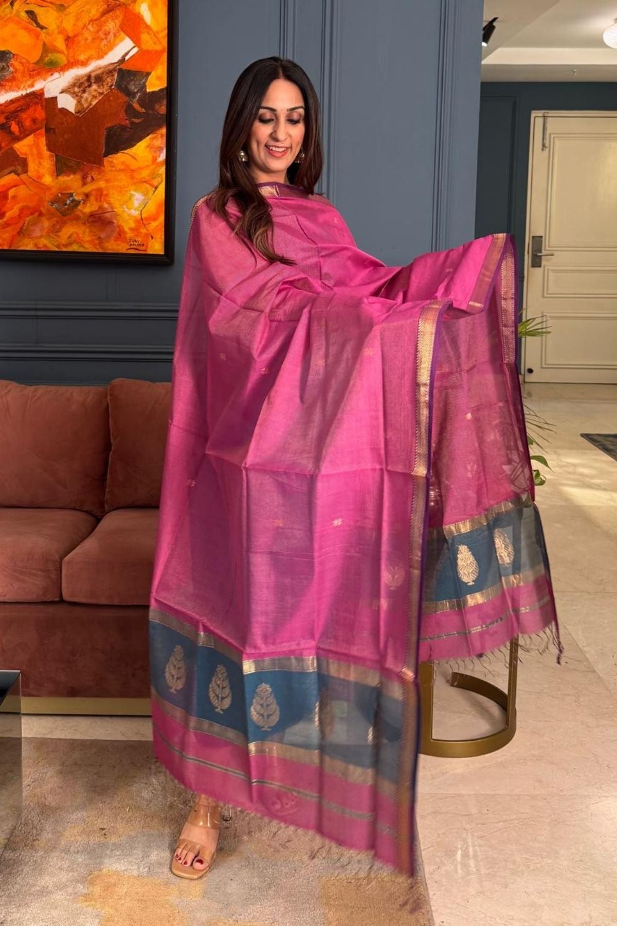Handloom tissue Maheshwari silk kurta dupatta set
